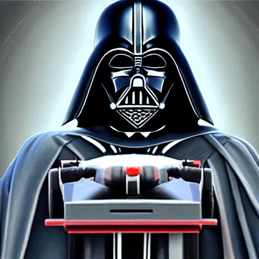 Prompt: a picture of darth vader character in mario kart