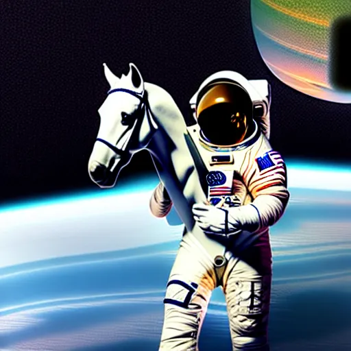 Image similar to an astronaut is carrying a horse on his neck, concept art, fantasia photo