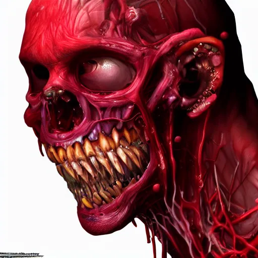 Image similar to a computer coated in, skin, flesh, blood, guts and teeth, artstation