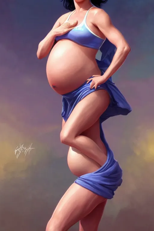 Image similar to pregnant katy perry in workout clothes, realistic portrait, symmetrical, highly detailed, digital painting, artstation, concept art, smooth, sharp focus, illustration, cinematic lighting, art by artgerm and greg rutkowski and alphonse mucha