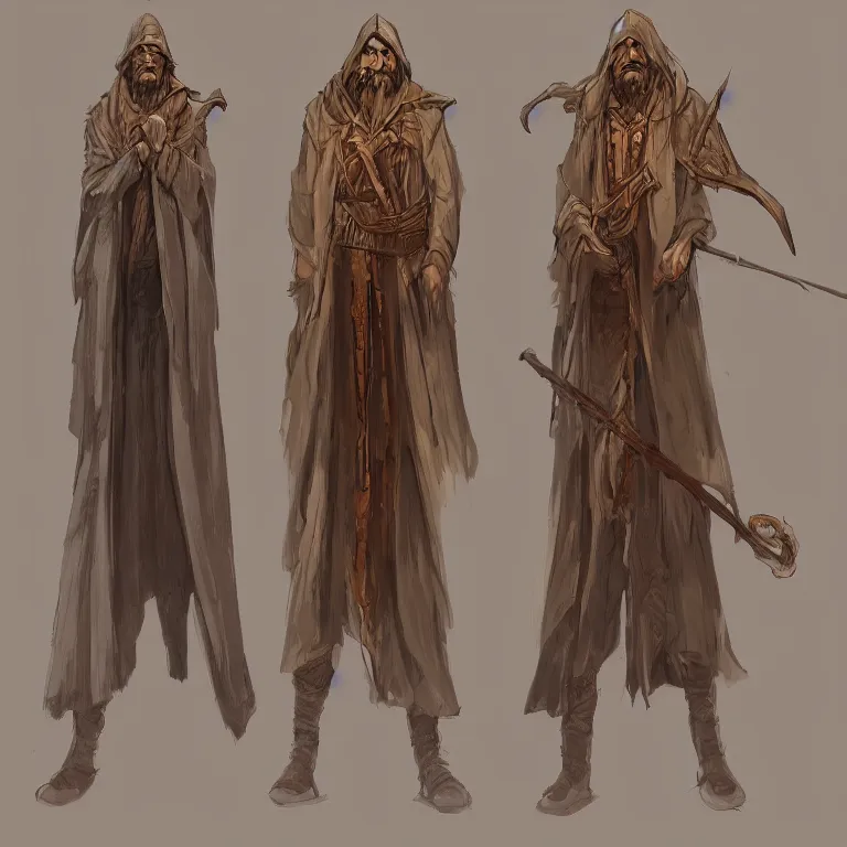 Prompt: A Wizard in desert robes concept art + detailed character portrait