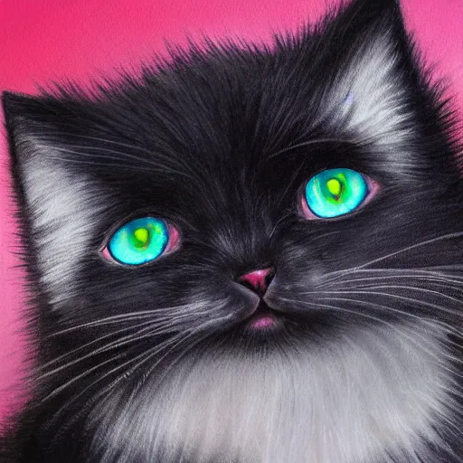 Prompt: hybrid animal cross between cute fluffy black kitten and cute fluffy bat detailed painting 4 k