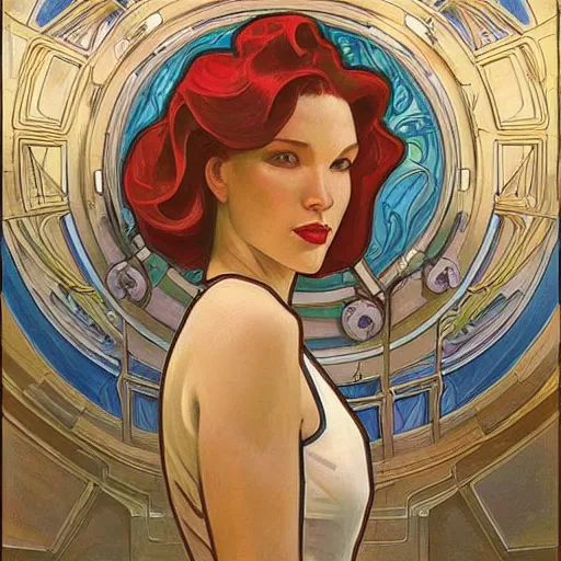 Prompt: a streamline moderne painting in the style of donato giancola, and in the style of jason chan, and in the style of alphonse mucha. symmetry, smooth, sharp focus, semi - realism, intricate detail.