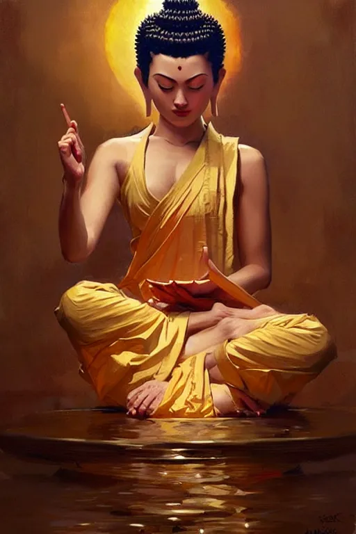 Prompt: buddhism, expressionnisme, painting by greg rutkowski, j. c. leyendecker, artgerm