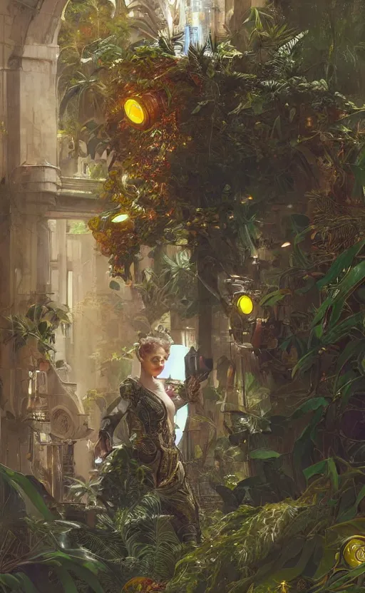 Image similar to hyper realistic time machine, cyberpunk, design on white background, beautiful details, lush foliage cyberpunk, gold, drawn by john singer sargent, tom bagshaw, norman rockwell, alphonso mucha, lolish, trending on artstation