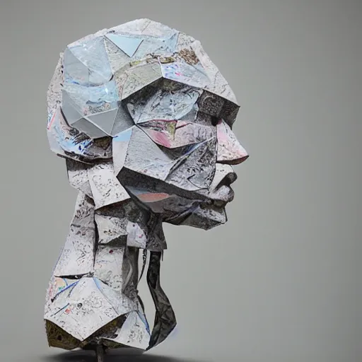 Image similar to empathy emerging in artificial intelligence. studio. papier - mache