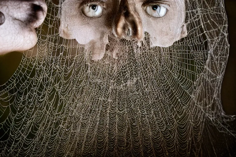 Image similar to portrait of a dusty armored skeleton covered in spiderwebs By Emmanuel Lubezki