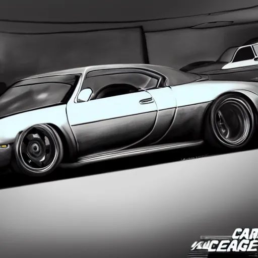 Image similar to photorealistic picture from car garage, city car, need for speed most wanted art style