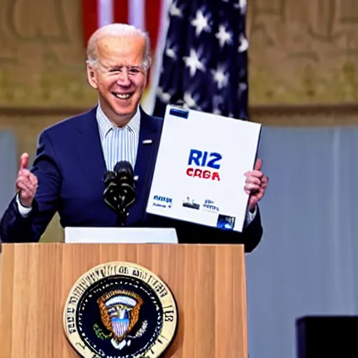 Image similar to joe biden holding an rtx 3 0 9 0