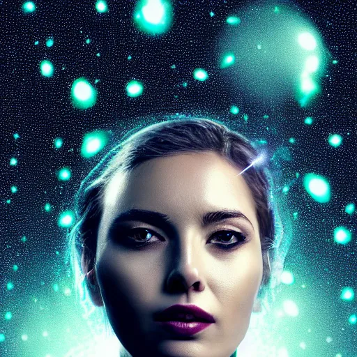 Image similar to woman portrait made out of galaxies floating in space, highly detailed, beautiful, realistic, comic book art, octane render