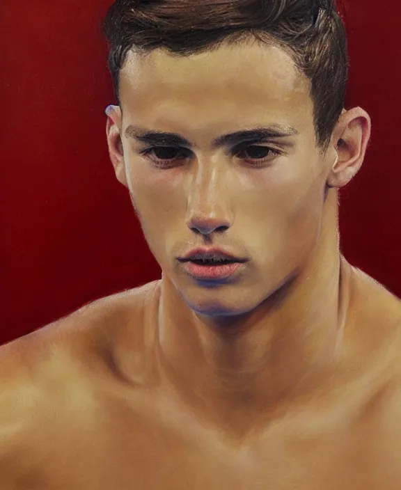 Image similar to portrait of a handsome young spanish swimmer, art by denys tsiperko and bogdan rezunenko, hyperrealism