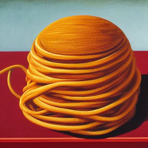 Prompt: painting of spaghetti by rene magritte, hd, 4 k, detailed, award winning