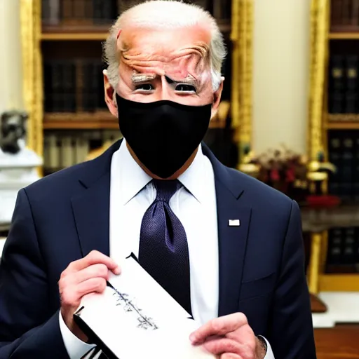 Image similar to joe Biden holding death note, anime style