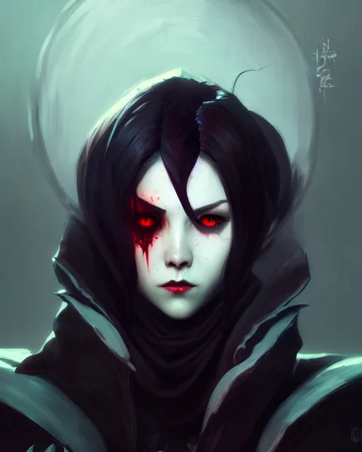 Image similar to dark vampire, character portrait, concept art, painterly, fanart, highly detailed in the style of overwatch by ilya kuvshinov and gustave dore, wenjun lin,