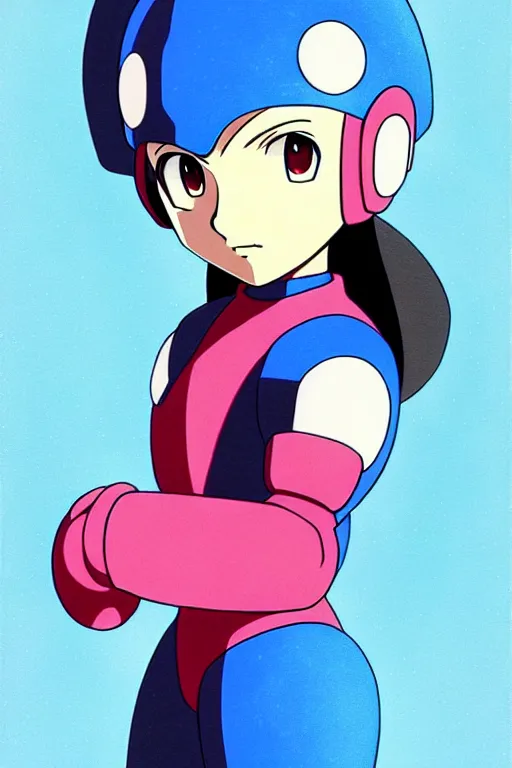 Prompt: Futuristic beautiful female megaman portrait by Studio Ghibli