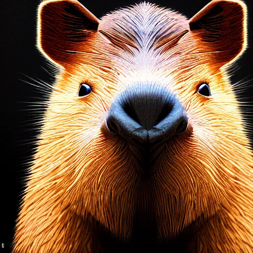 Image similar to a portrait of a capybara wearing, anatomically correct, beautiful perfect face, oil painting, matte, black background, volumetric dynamic lighting, highly detailed, cinematic lighting, unreal engine, 8 k, hd