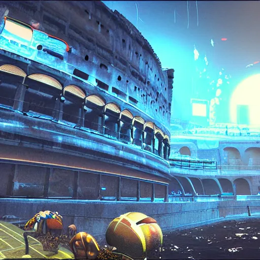 Image similar to cyberpunk underwater colosseum