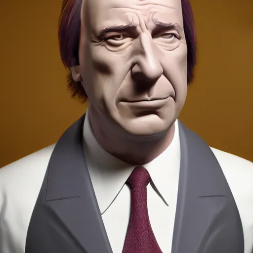 Image similar to saul goodman, stretched face, wide, cgi, render