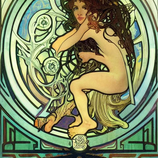 Image similar to lovecraftian protagonist by alphonse mucha