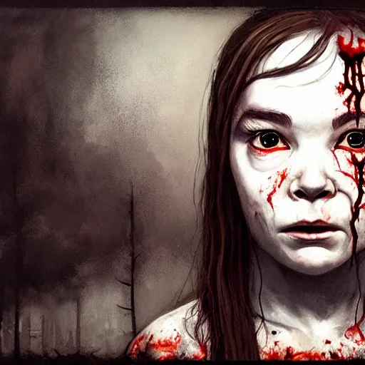 Image similar to head portrait of fresh faced young adult sugarcubes bjork as a zombie, 7 days to die zombie, gritty background, fine art, award winning, intricate, elegant, sharp focus, cinematic lighting, digital painting, 8 k concept art, art by michael hussar, art by brom, art by guweiz and z. w. gu, 8 k