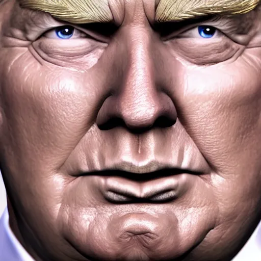 Image similar to donald trump realistic, 3 d render, dramatic lighting, dark room