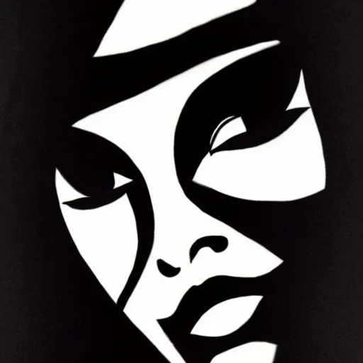 Prompt: an ink drawing of an opera mask by ilya kuvshinov, black and white