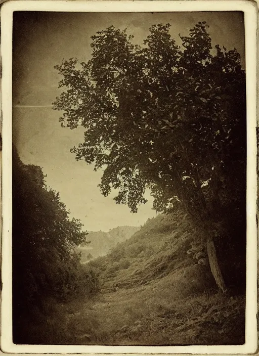 Image similar to old wetplate daguerreotype landscape of the high hills in the sun, dubbel negative exposure, explosion of data fragments, fractal, intricate, elegant, highly detailed, parallax, leica, medium format, subsurface scattering, by jheronimus bosch and greg rutkowski and louis jacques mande daguerre