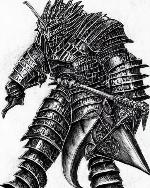 Image similar to wolf themed armored knight by kentaro miura