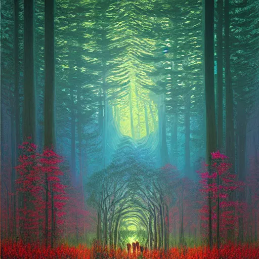 Image similar to A magical forest by Dan Mumford, Simon Stålenhag and Claude Monet