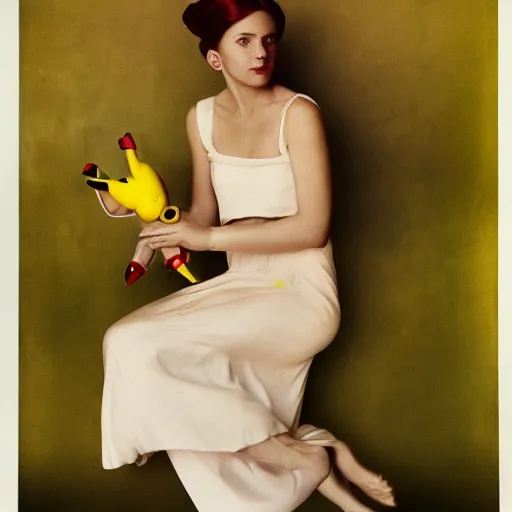 Image similar to elegant woman dressed up as pikachu, art photo by Annie Liebovitz and Alphonse Mucha, clean, sharp, smooth, glossy photo