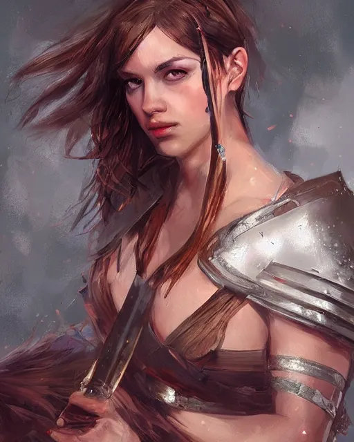 Prompt: A beautiful female warrior by WLOP