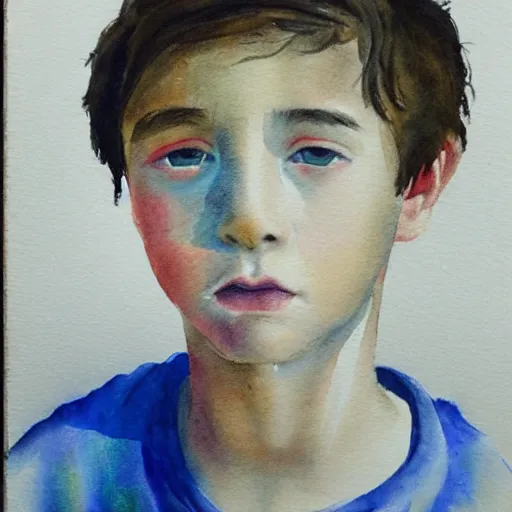 Prompt: Portrait of 14 years old boy, aquarelle