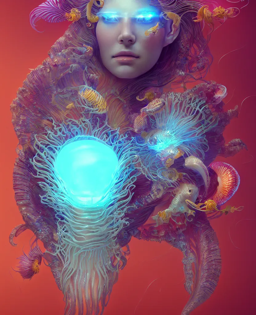 Image similar to goddess close-up portrait. chimera orchid jellyfish phoenix head, nautilus, skull, betta fish, bioluminiscent creatures, intricate artwork by Tooth Wu and wlop and beeple. octane render, trending on artstation, greg rutkowski very coherent symmetrical artwork. cinematic, hyper realism, high detail, octane render, 8k