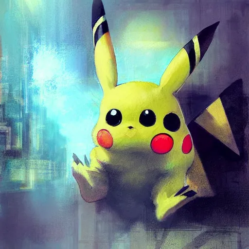 Image similar to pikachu, realistic, ultrahd, jeremy mann painting