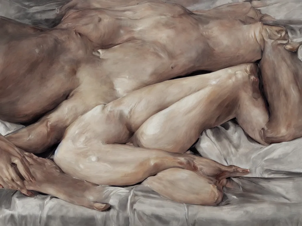 Prompt: Jenny Saville female body on a bed made of water