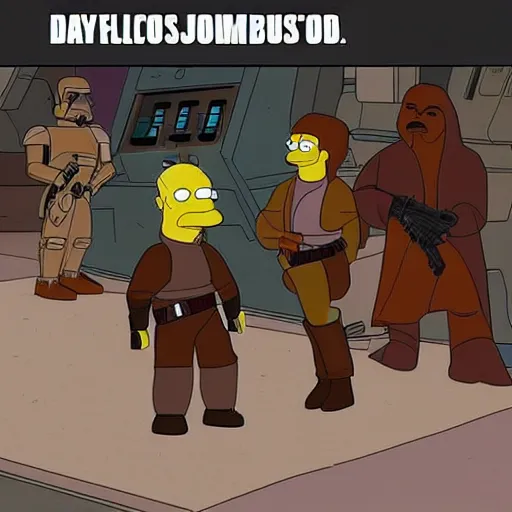 Image similar to cantina scene from star wars with the simpsons,