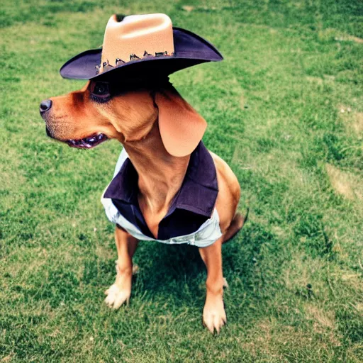 Prompt: dog wearing a cowboy hat