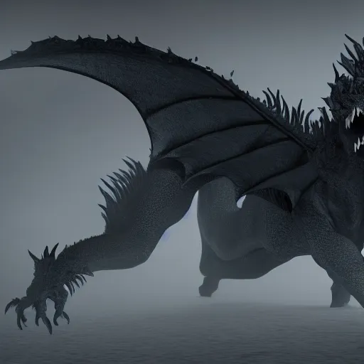 Image similar to a highly detailed ghastly shot of a (dragon) made of black fog and obscure shadow, creating an ominous presence, artstation, deviantart, unreal engine 5 render