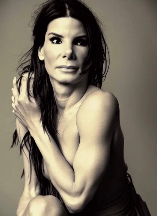 Image similar to Sandra Bullock for Victorian Secret, sitting on a chair, natural pose , portrait by Paolo Roversi, full length shot, extremely detailed, 50mm, natural light, m, rule of thirds, symmetrical balance, depth layering, polarizing filter, Sense of Depth