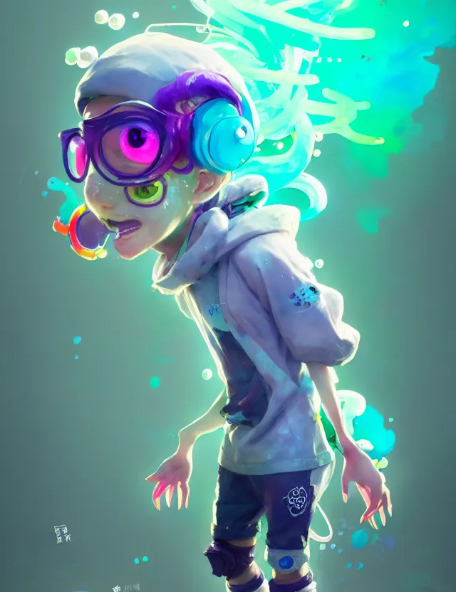 Image similar to a beautiful portrait of a cute splatoon anime boy wearing sport clothing and leggings under shorts barefoot. character design by cory loftis, fenghua zhong, ryohei hase, ismail inceoglu and ruan jia. artstation, volumetric light, detailed, photorealistic, fantasy, rendered in octane