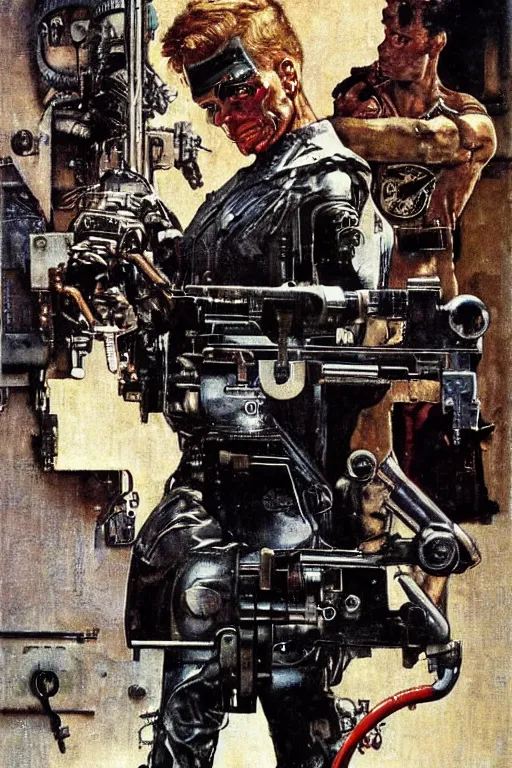 Prompt: Terminator painted by Norman Rockwell