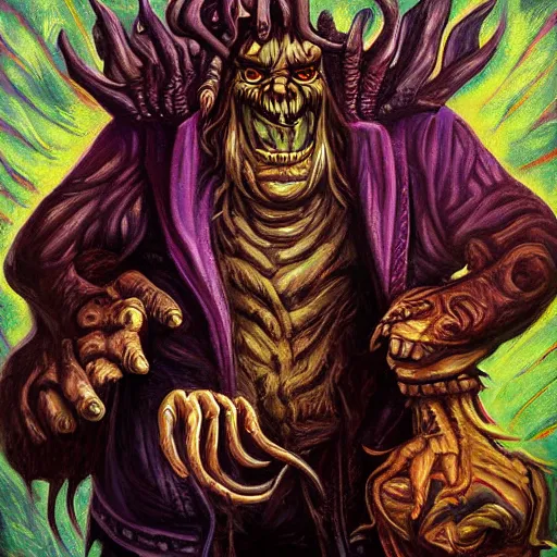 Prompt: wizard eldritch monster depardieu painting by sean andrew murray