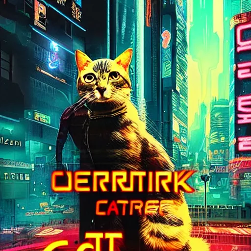 Image similar to cyberpunk cat, retro, movie poster