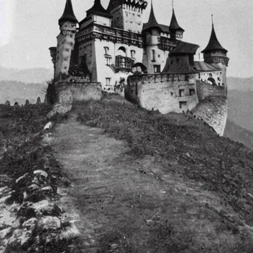 Image similar to the real dracula's castle abandoned, romania photo taken in 1 9 2 0 s