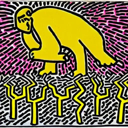 Image similar to bernie sanders speaking to a large audience, keith haring, detailed