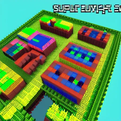 Image similar to Screenshot of a voxel based building survival game, game for ZX Spectrum