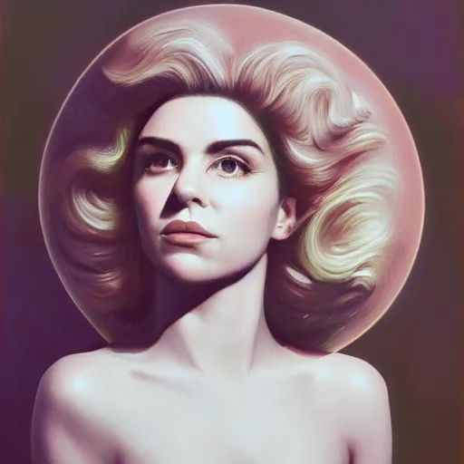 Image similar to a face portrait of marina diamandis, fantasy setting, stone face, dim colors, soft lighting, atmospheric, cinematic, moody, in the style of diego koi, gina heyer, luiz escanuela, art by alyssa monk, hyperrealism, rule of thirds, golden ratio, oil on canvas