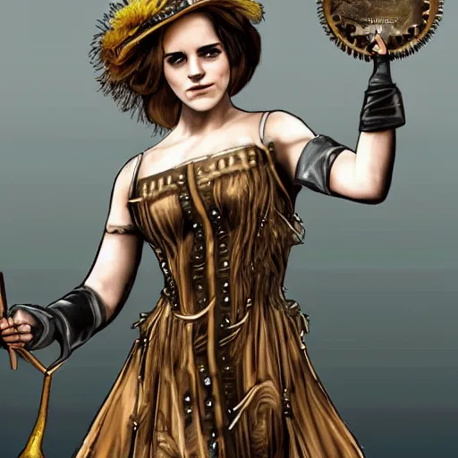 Image similar to emma watson as a steam punk dictator