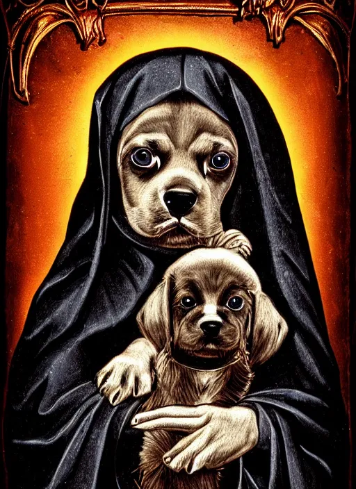 Image similar to the puppy, a character portrait by master of the legend of saint lucy, movie poster, pixabay contest winner, gothic art, grotesque, demonic photograph, macabre