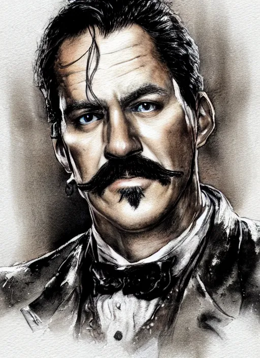 Prompt: portrait, Doc Holiday from Tombstone, watercolor, dramatic lighting, cinematic, establishing shot, extremely high detail, foto realistic, cinematic lighting, pen and ink, intricate line drawings, by Yoshitaka Amano, Ruan Jia, Kentaro Miura, Artgerm, post processed, concept art, artstation, matte painting, style by eddie mendoza, raphael lacoste, alex ross